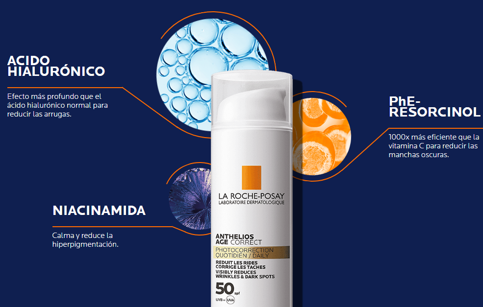 La Roche-Posay. Anthelios Age Correct. Fotoprotector anti edad sin color. FPS50+. 50ml