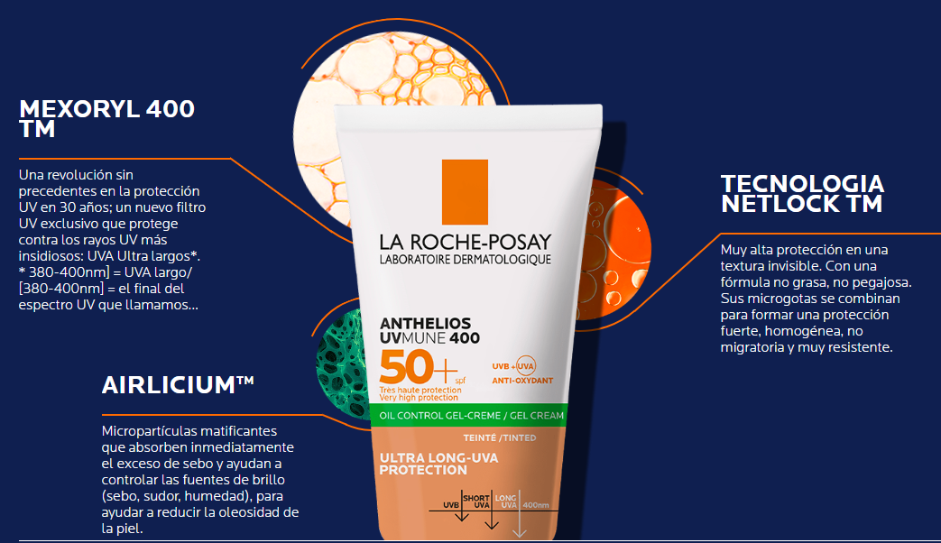 La Roche-Posay. Anthelios. Oil Control. Gel-Crema con color. Toque Seco. Fotoprotector anti brillo FPS50+. 50ml