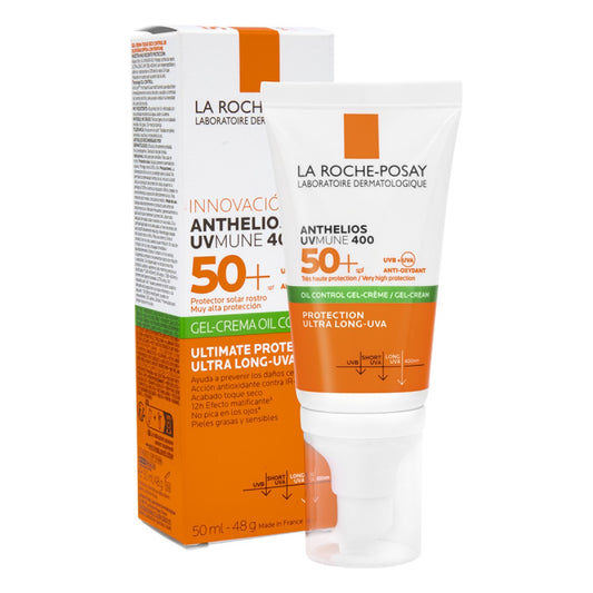 La Roche-Posay. Anthelios Oil control. Gel-Crema sin color. Toque Seco. Fotoprotector anti brillo. FPS50+. 50ml