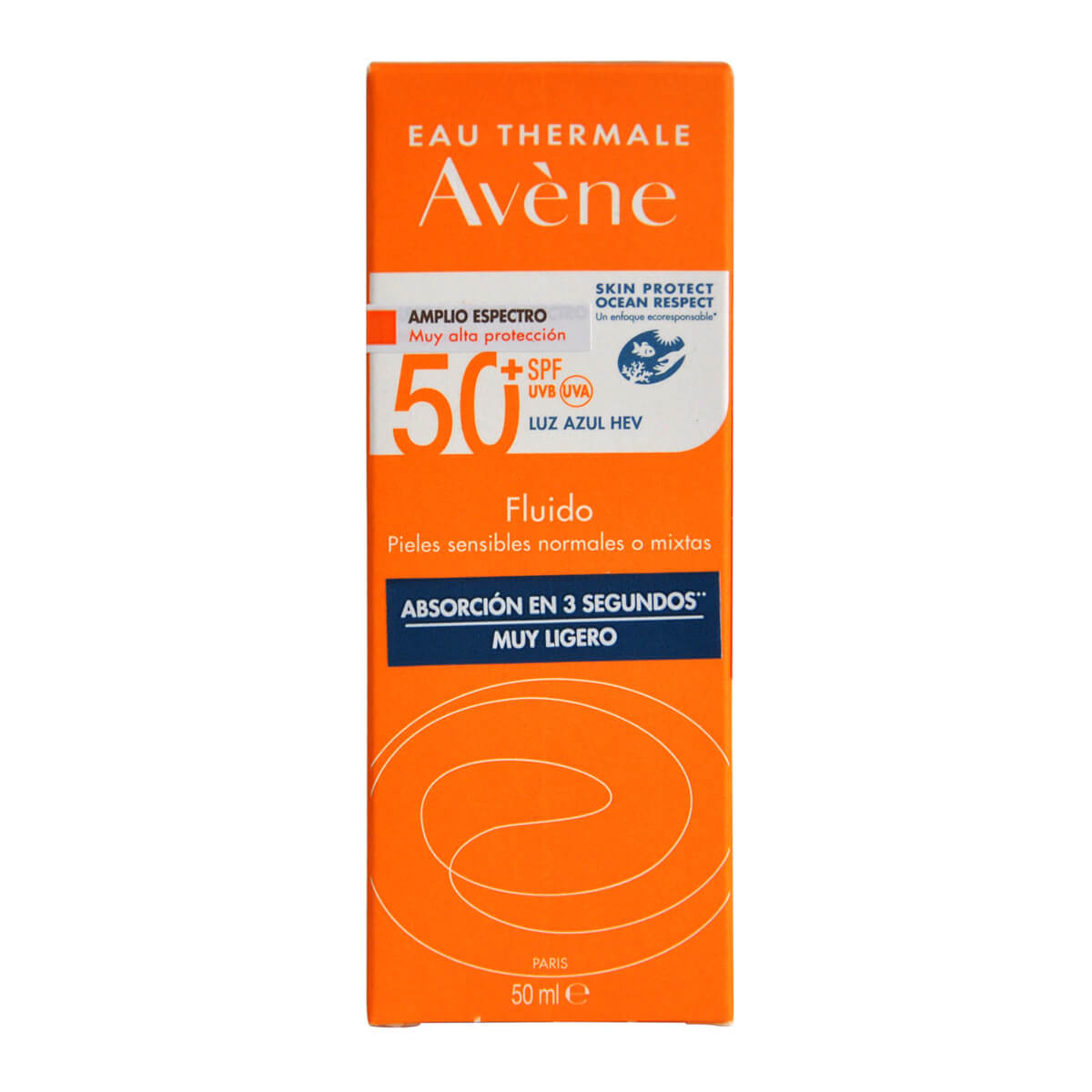 Avene. Fluido solar sin color 50+. 50ml