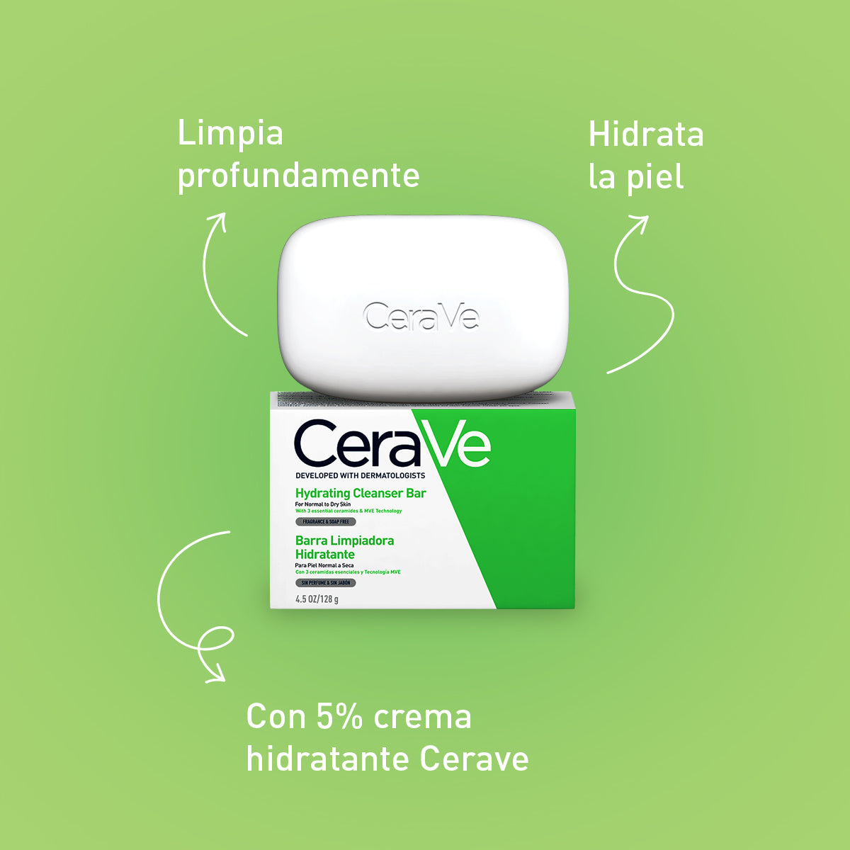 Cerave. Barra limpiadora hidratante. 128GR