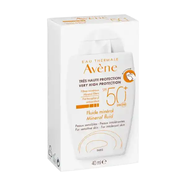 Avene. Fluido mineral sin color. FPS50+. 40ml