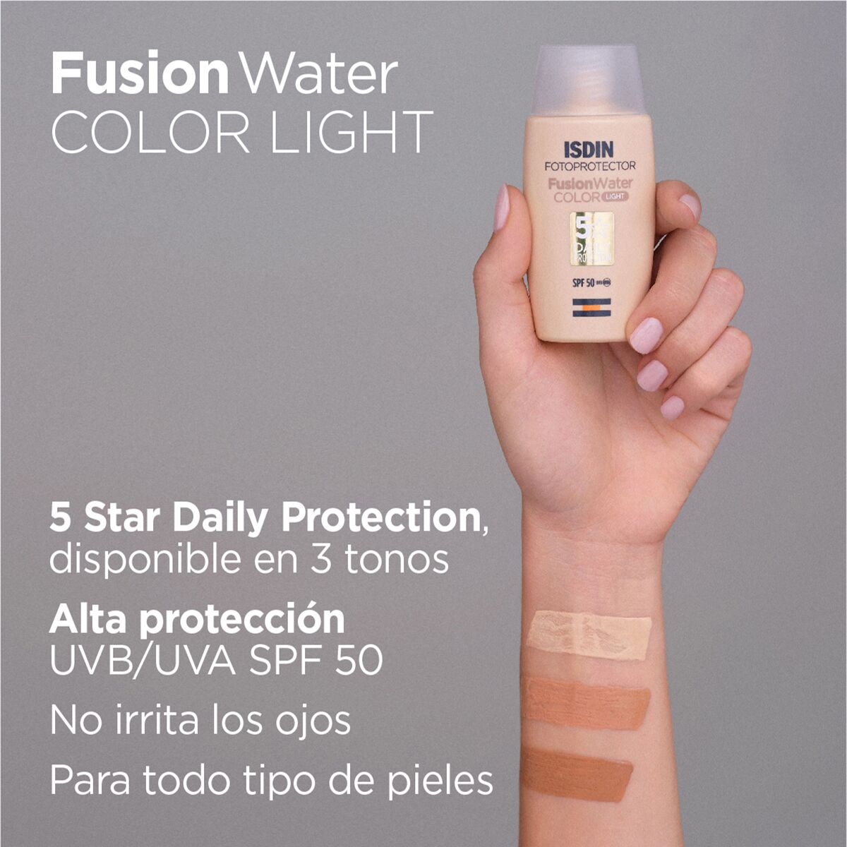 Isdin. Fotoprotector. Fusion Water FPS50+. Tono light. 50ml