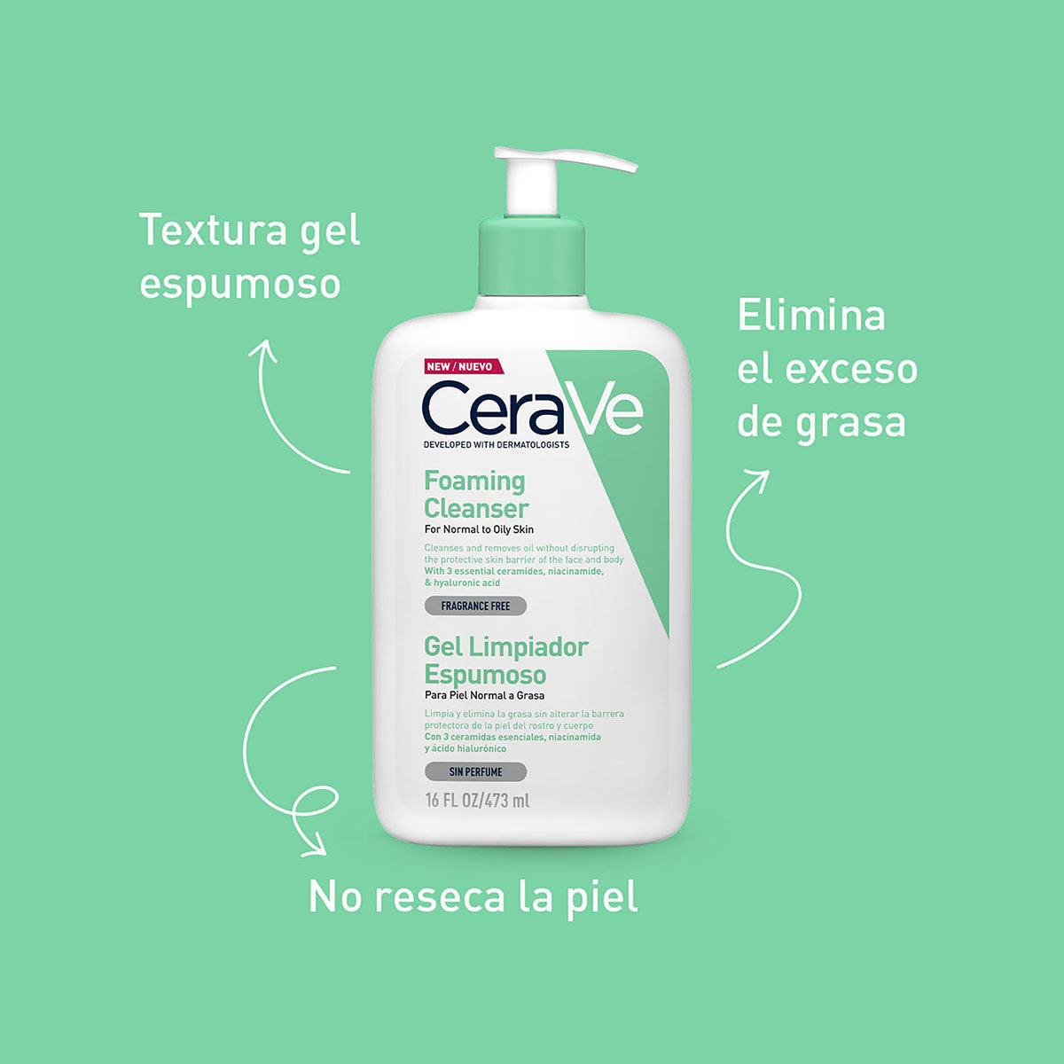 Cerave. Gel limpiador espumoso. 473ML