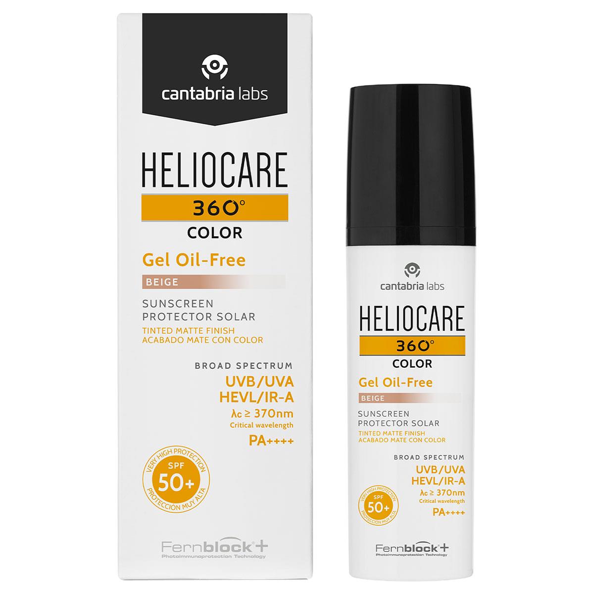 Cantabria Labs. Heliocare 360 Color Gel Oil-Free. Fotoprotector para piel grasa. Tono beige. SPF 50+. 50ml