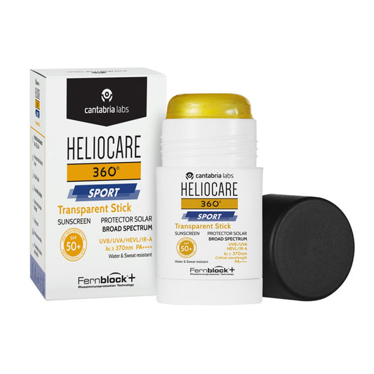 Cantabria Labs. Heliocare 360 Sport Transparent Stick. Fotoprotector facial y corporal. FPS50+. 25gr