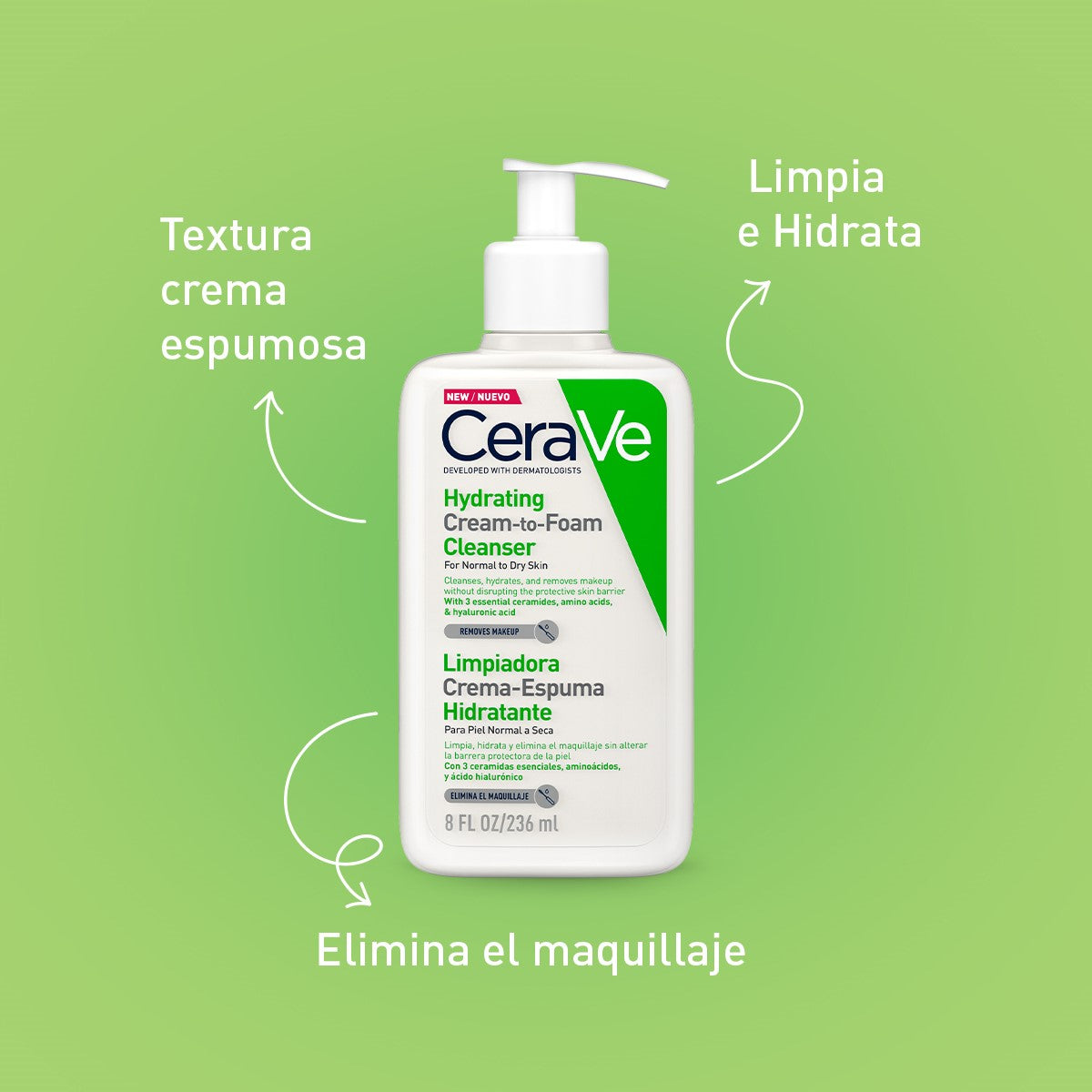 Cerave. Limpiadora. Crema-espuma hidratante. 236ML