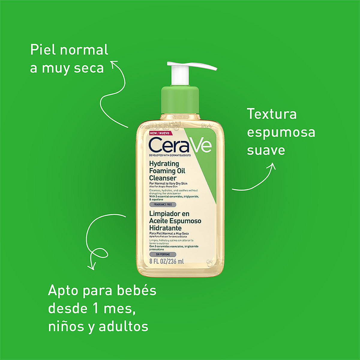 Cerave. Limpiador en aceite espumoso hidratante. 236ML