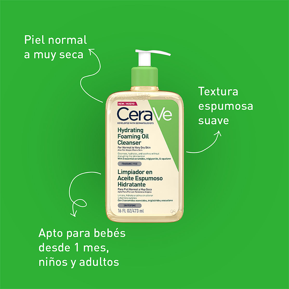 Cerave. Limpiador en aceite espumoso hidratante. 473ML