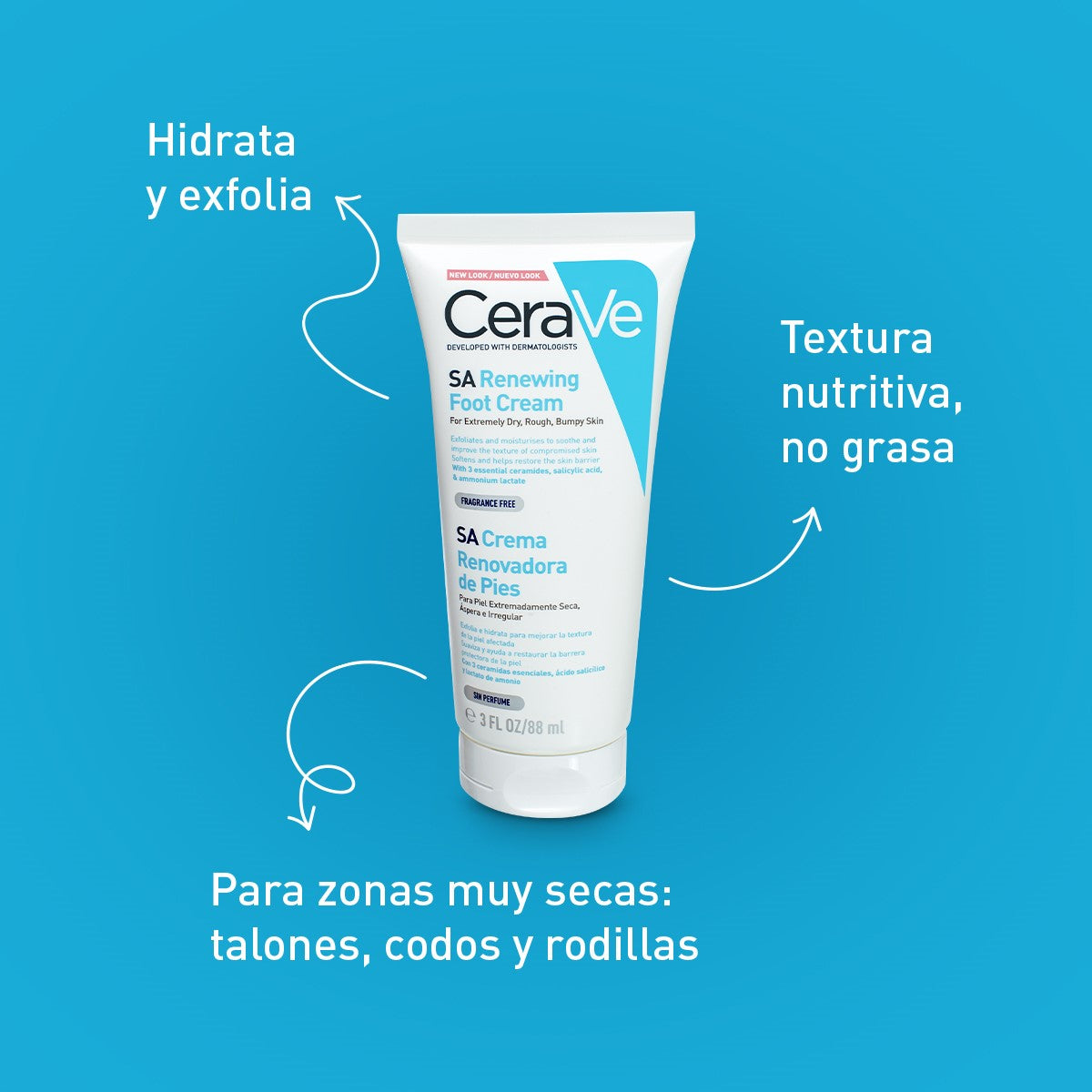 Cerave. SA Crema renovadora de pies. 88ml