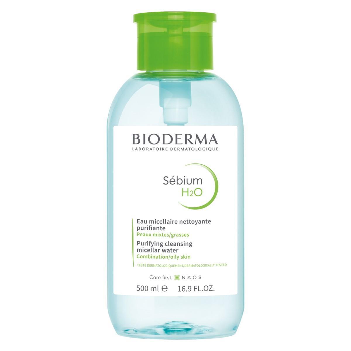 Bioderma. Sebium. H2O. Agua micelar desmaquillante para piel grasa. Bomba inversa. 500ml