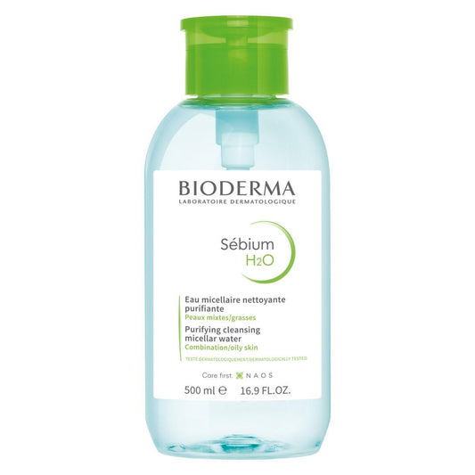 Bioderma. Sebium. H2O. Agua micelar desmaquillante para piel grasa. Bomba inversa. 500ml