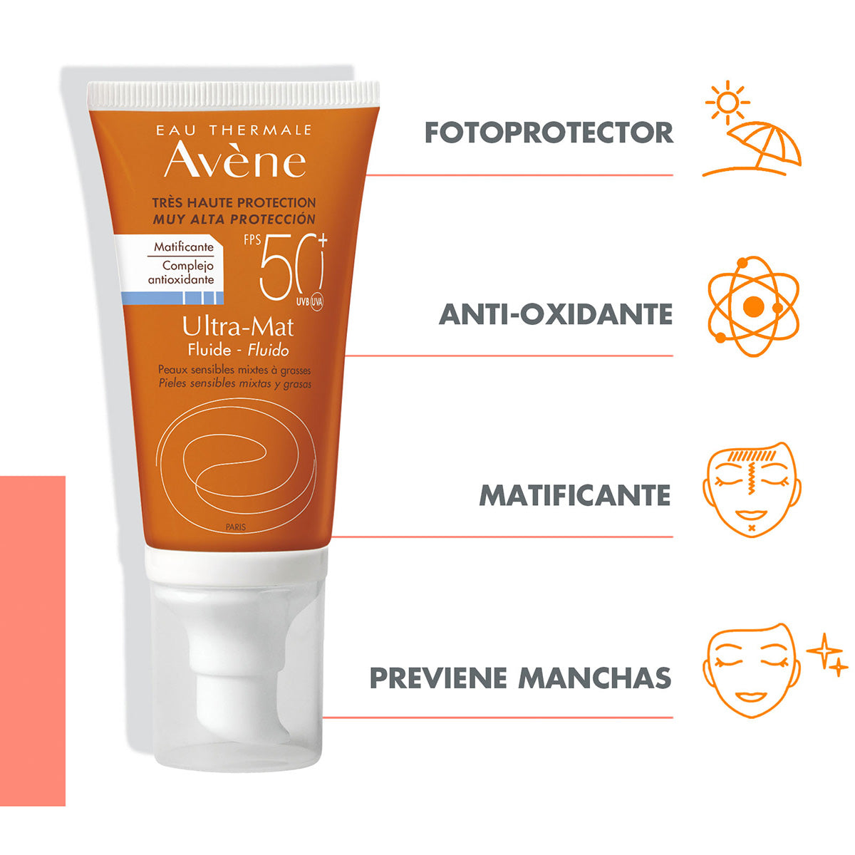 Avene. Ultra mat fluido sin color. FPS50+. 50ml